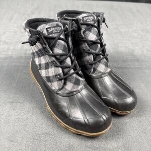 Sperry Top Sider Duck Boots Womens 8 Syren Gulf Plaid Black Ankle Top STS85655